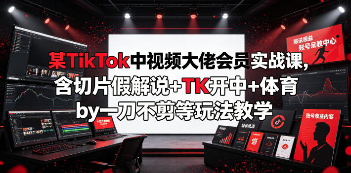 某TikTok中视频大佬会员实战课，含切片假解说+TK开中+体育by一刀不剪等玩法教学-小白项目网