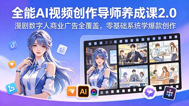 全能AI视频创作导师养成课2.0，漫剧数字人商业广告全覆盖，零基础系统学爆款创作-小白项目网
