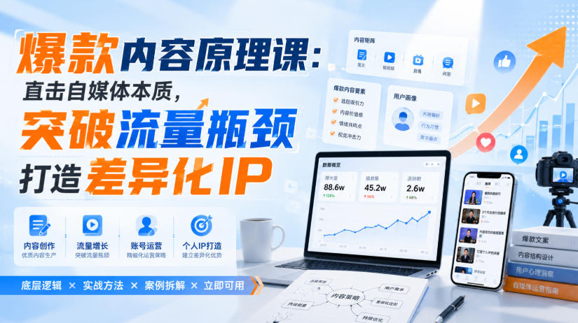 爆款内容原理课：直击自媒体本质，突破流量瓶颈打造差异化IP-小白项目网