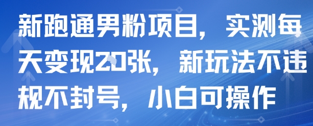 新跑通男粉项目，实测每天变现多张，新玩法不违规不封号，小白可操作-小白项目网