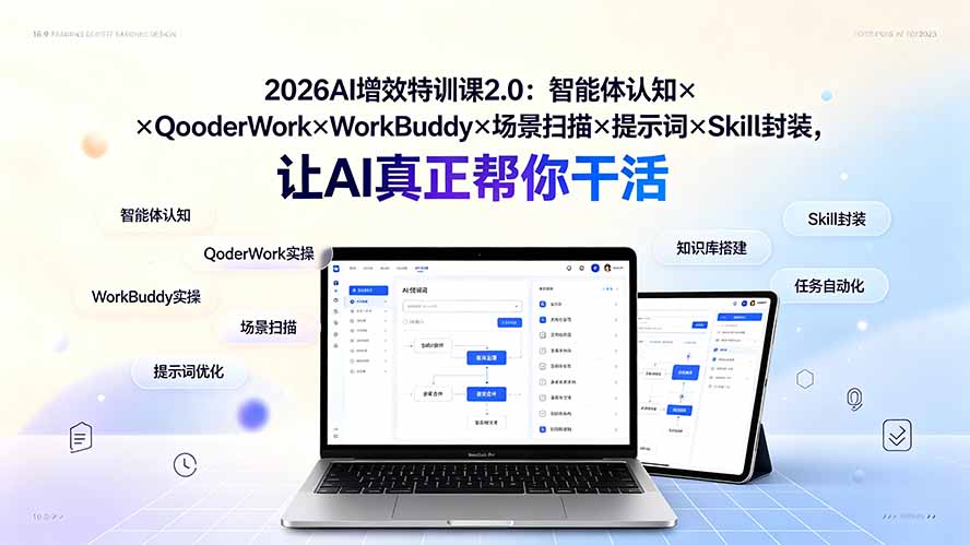 2026AI增效特训课2.0:智能体认知×QoderWork×WorkBuddy×场景扫描×提示词×Skill封装,让AI真正帮你干活-小白项目网