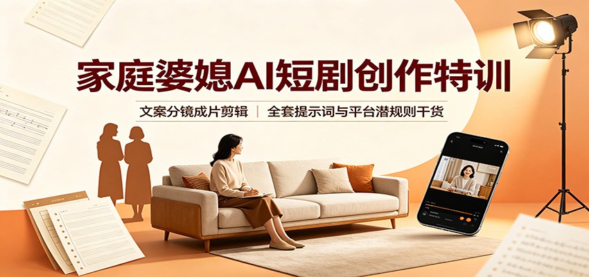 家庭婆媳AI短剧创作特训：文案分镜成片剪辑，全套提示词与平台潜规则干货-小白项目网