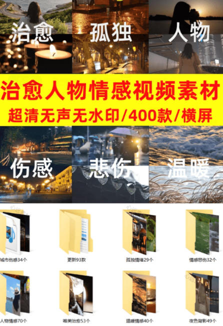 爆款短视频常用视频素材！抖音治愈伤感人物情感视频素材，400款合集，无声无水印，视频感氛围拉满-小白项目网
