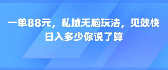 一单88元,私域无脑玩法,见效快,日入多少你说了算