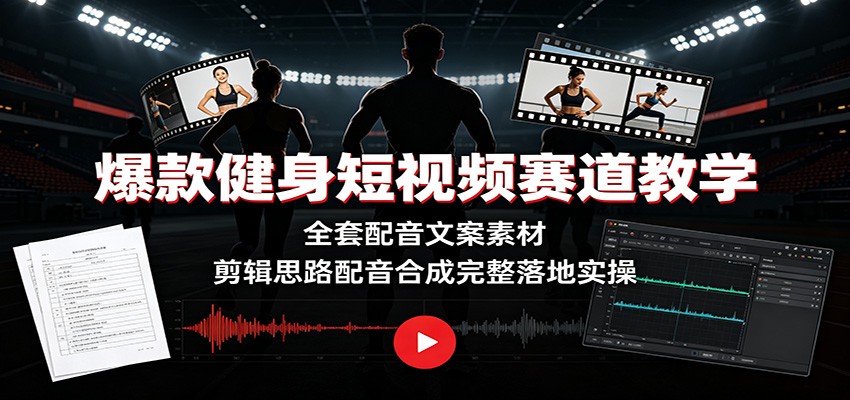 爆款健身短视频赛道教学：全套配音文案素材，剪辑思路配音合成完整落地实操-小白项目网