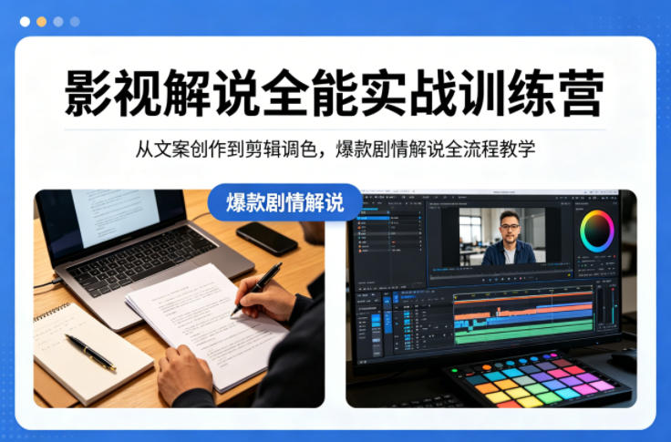 影视解说全能实战训练营：从文案创作到剪辑调色，爆款剧情解说全流程教学-小白项目网