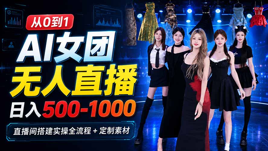 AI 女团无人直播，躺入500-1000每天，直播间搭建实操全流程+定制素材-小白项目网