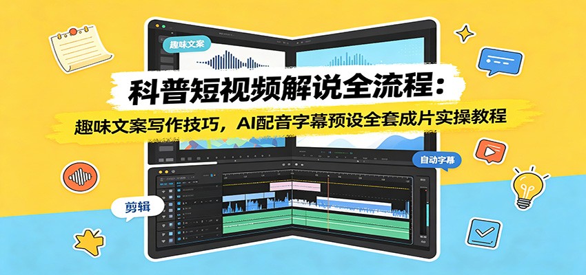 科普短视频解说全流程：趣味文案写作技巧，AI配音字幕预设全套成片实操教程-小白项目网
