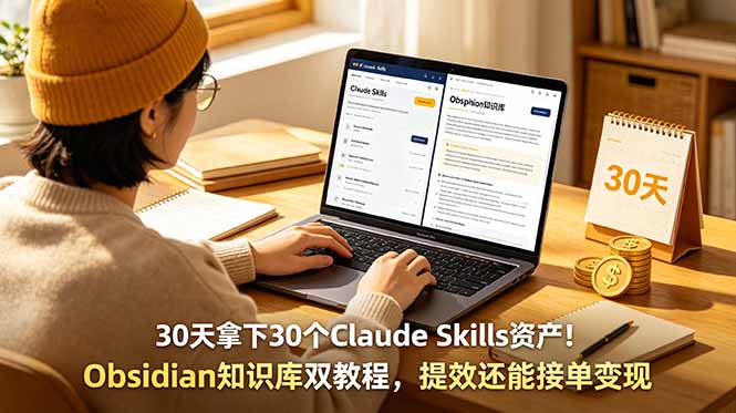 30天拿下30个Claude Skills资产!Obsidian知识库双教程,提效还能接单变现-小白项目网