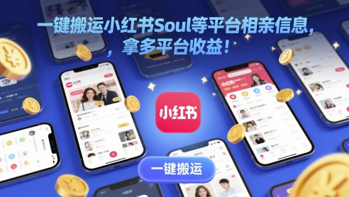 一键搬运小红书Soul等平台相亲信息，拿多平台收益!-小白项目网