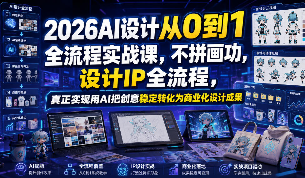 2026AI设计从0到1全流程实战课，不拼画功，设计IP全流程，真正实现用AI把创意稳定转化为商业化设计成果-小白项目网