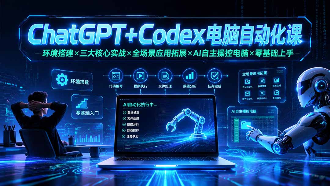 ChatGPT+Codex电脑自动化课：环境搭建×三大核心实战×全场景应用拓展×AI自主操控电脑×零基础上手-小白项目网