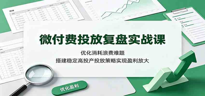 微付费投放复盘实战课：优化消耗浪费难题，搭建稳定高投产投放策略实现盈利放大-小白项目网