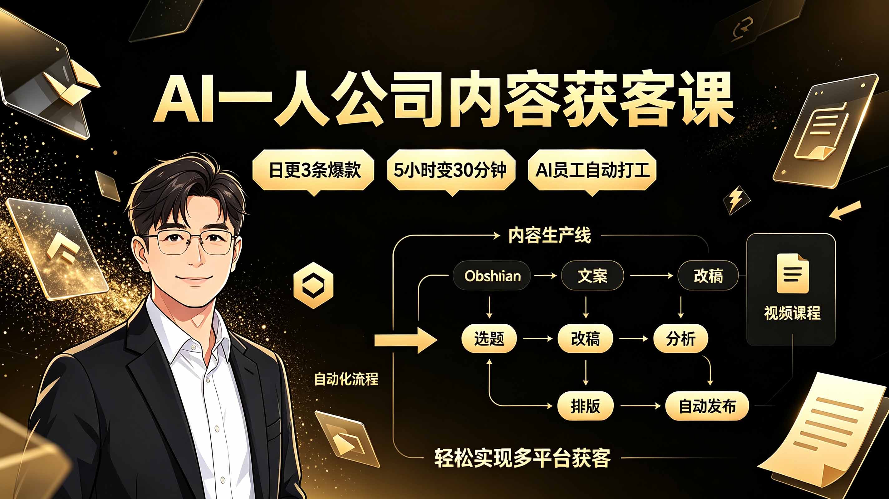 AI一人公司内容获客课:日更3条爆款×5小时变30分钟×AI员工自动打工,轻松实现多平台获客-小白项目网