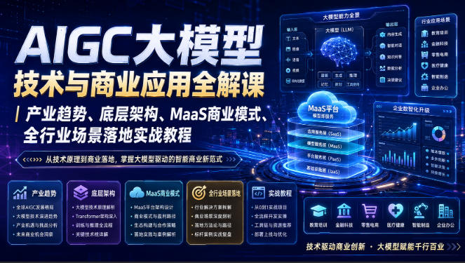 AIGC大模型技术与商业应用全解课｜产业趋势、底层架构、MaaS商业模式、全行业场景落地实战教程-小白项目网