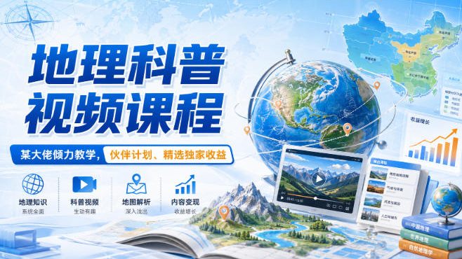 地理科普视频课程，某大佬倾力教学，伙伴计划、精选独家收益-小白项目网