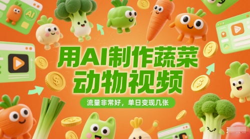 用AI制作蔬菜动物视频，流量非常好，单日变现几张-小白项目网