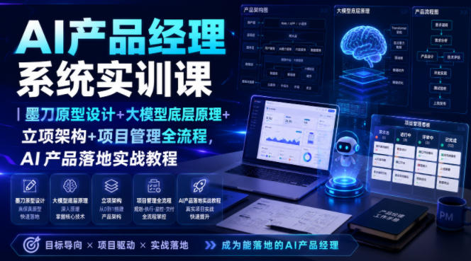 AI产品经理系统实训课｜墨刀原型设计+大模型底层原理+立项架构+项目管理全流程，AI产品落地实战教程-小白项目网