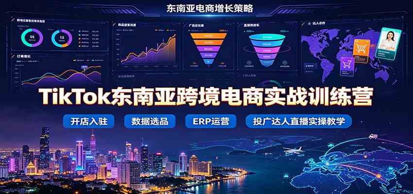 TikTok东南亚跨境电商实战训练营：开店入驻数据选品ERP运营，投广达人直播实操教学-小白项目网