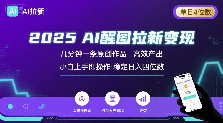 2025最强AI醒图拉新，几分钟一条原创作品，单日收入4位数，小白也能上手操作-小白项目网