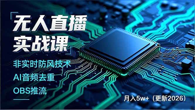 （18508期）无人直播实战课（更新5月），非实时防风技术、AI音频去重、OBS推流，建立技术壁垒，月入5w+-小白项目网