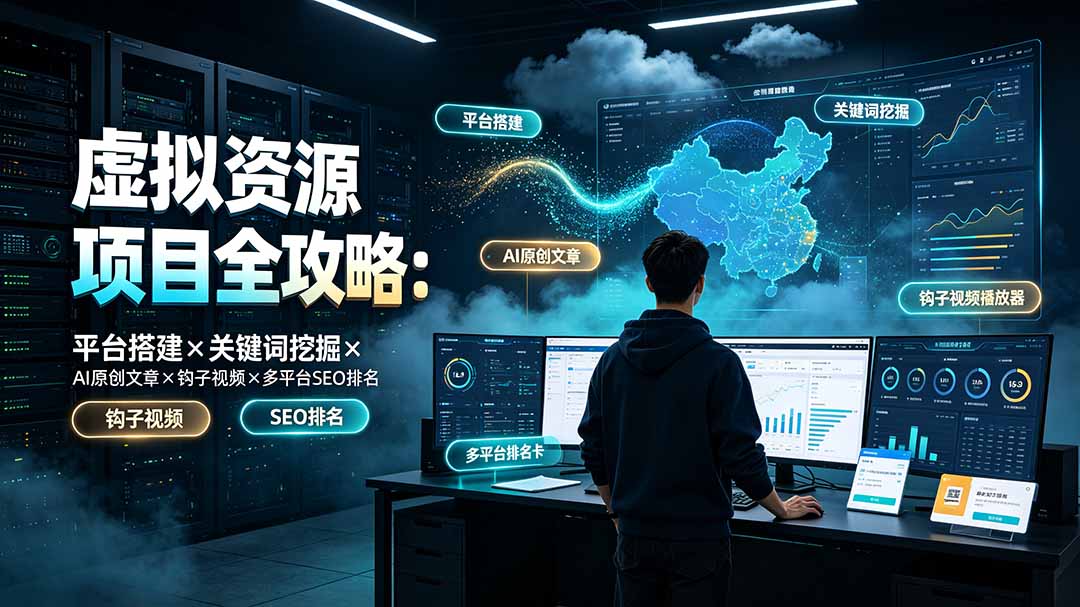 虚拟资源项目全攻略:平台搭建×关键词挖掘×AI原创文章×钩子视频×多平台SEO排名-小白项目网