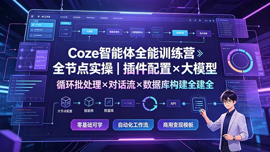 Coze智能体全能训练营：全节点实操｜插件配置×大模型×循环批处理×对话流×数据库构建全教学-小白项目网