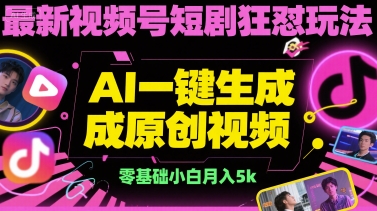 最新视频号短剧狂怼玩法，AI一键生成原创视频， 零基础小白月入5k - 小白项目网-小白项目网