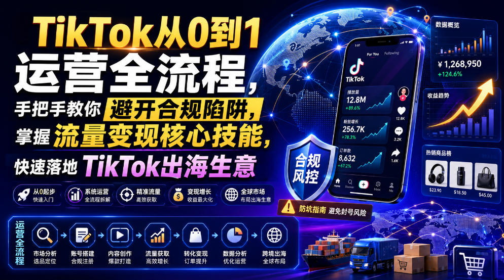 TikTok从0到1运营全流程，手把手教你避开合规陷阱，掌握流量变现核心技能，快速落地TikTok出海生意（更新8月）-小白项目网