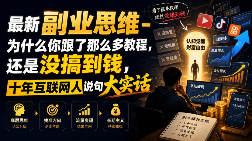 最新副业思维-为什么你跟了那么多教程，还是没搞到钱，十年互联网人说句大实话【揭秘】-小白项目网
