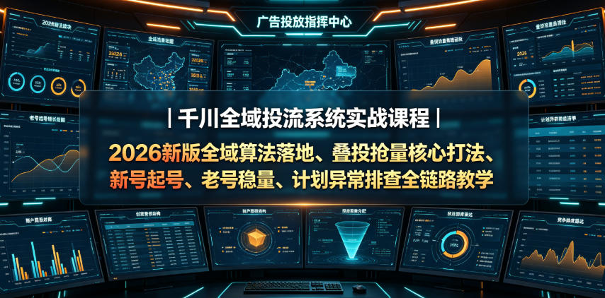 千川全域投流系统实战课程｜2026新版全域算法落地、叠投抢量核心打法、新号起号、老号稳量、计划异常排查全链路教学-小白项目网