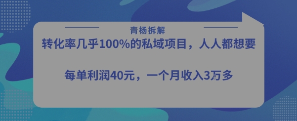转化率最高的私域项目，每单利润40-50米，月入过1w-小白项目网