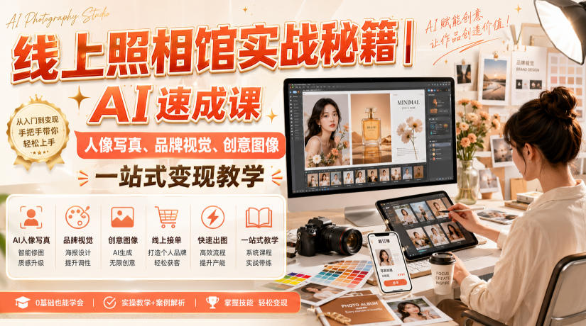 线上照相馆实战秘籍｜AI速成课，人像写真、品牌视觉、创意图像一站式变现教学-小白项目网