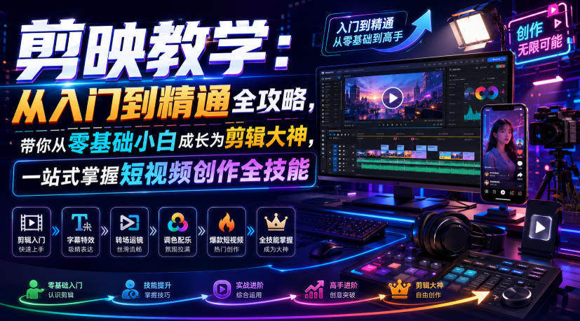 剪映教学:从入门到精通全攻略,带你从零基础小白成长为剪辑大神,一站式掌握短视频创作全技能-小白项目网