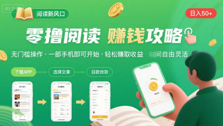 零撸阅读新风口，无门槛轻松挣，一部手机，日入 50-3张【揭秘】-小白项目网