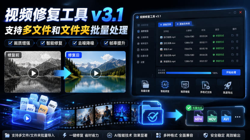 视频修复工具v3.1，支持多文件和文件夹批量处理-小白项目网