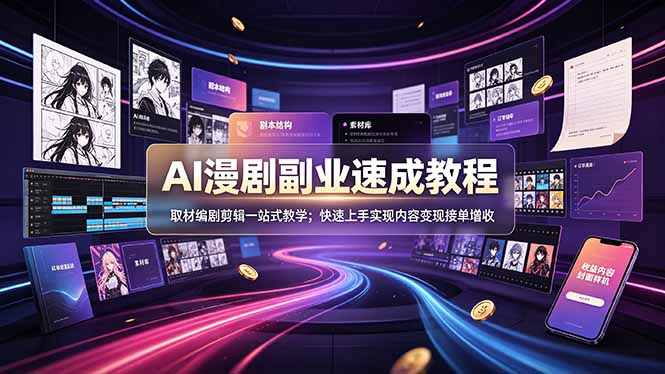 AI漫剧副业速成教程,取材编剧剪辑一站式教学;快速上手实现内容变现接单增收-小白项目网