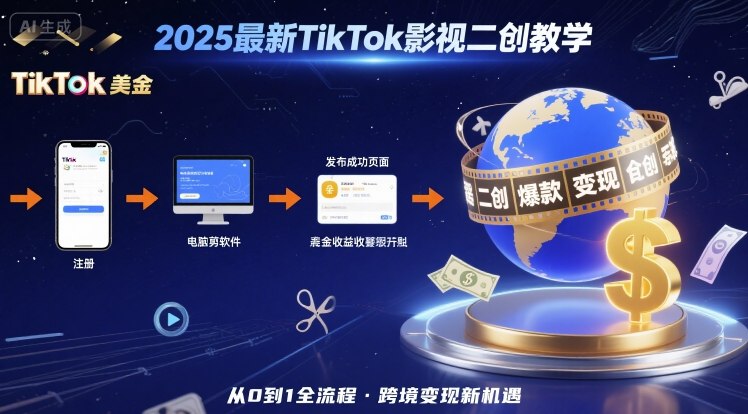 2025年最新TikTok影视二创教学，从注册到发布撸美金全流程，跨境变现新机遇-小白项目网