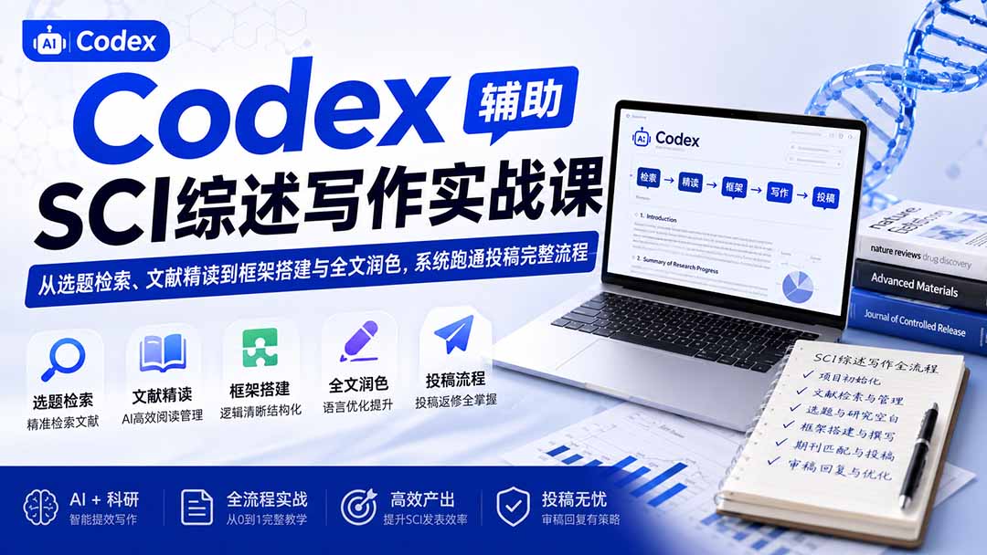 Codex辅助SCI综述写作实战课——从选题检索、文献精读到框架搭建与全文润色，系统跑通投稿完整流程-小白项目网