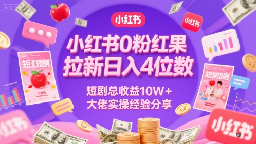 小红书0粉红果短剧拉新日入4位，数短剧总收益10W+大佬实操经验分享 - 小白项目网-小白项目网