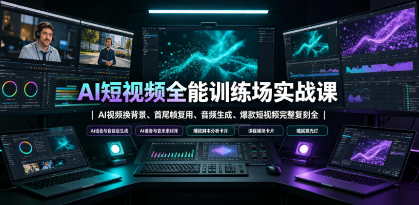 AI短视频全能训练场实战课｜AI视频换背景、首尾帧复用、音频生成、爆款短视频完整复刻全套实操教学-小白项目网