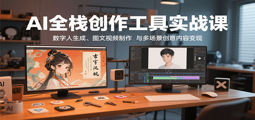 AI全栈创作工具实战课：数字人生成、图文视频制作与多场景创意内容变现-小白项目网
