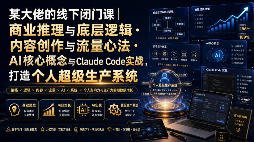 某大佬的线下闭门课|商业推理与底层逻辑・内容创作与流量心法・AI核心概念与Claude Code实战,打造个人超级生产系统【录音+图片】-小白项目网