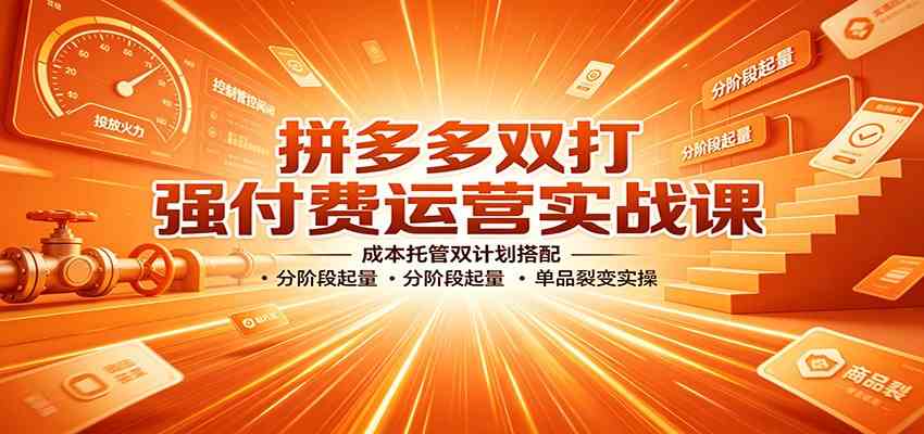 拼多多双打强付费运营实战课：成本托管双计划搭配，分阶段起量，单品裂变实操-小白项目网