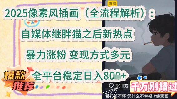 2025像素风插画(全流程解析)：自媒体继胖猫之后新热点，暴力涨粉，变现方式多元，全平台稳定日入多张-小白项目网