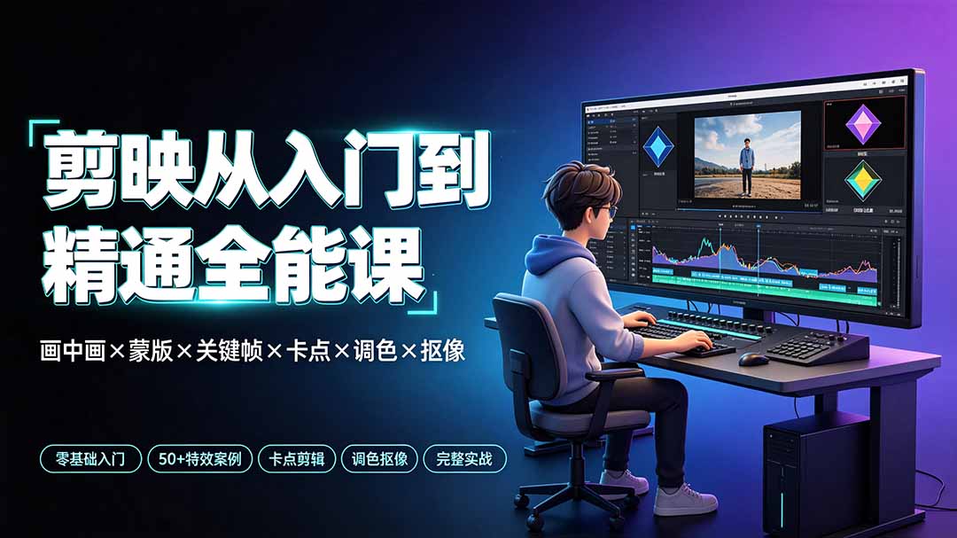 剪映从入门到精通全能课:画中画×蒙版×关键帧×卡点×调色×抠像,一站式掌握剪辑核心技能-小白项目网