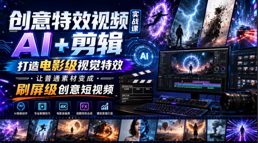 创意特效视频实战课，AI+剪辑打造电影级视觉特效，让普通素材变成刷屏级创意短视频-小白项目网