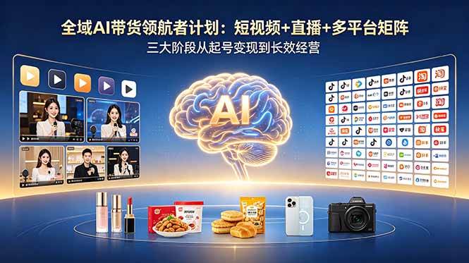 (18593期)全域AI带货领航者计划:短视频+直播+多平台矩阵,三大阶段从起号变现到长效经营 (18593期)全域AI带货领航者计划:短视频+直播+多平台矩阵,三大阶段从起号变现到长效经营