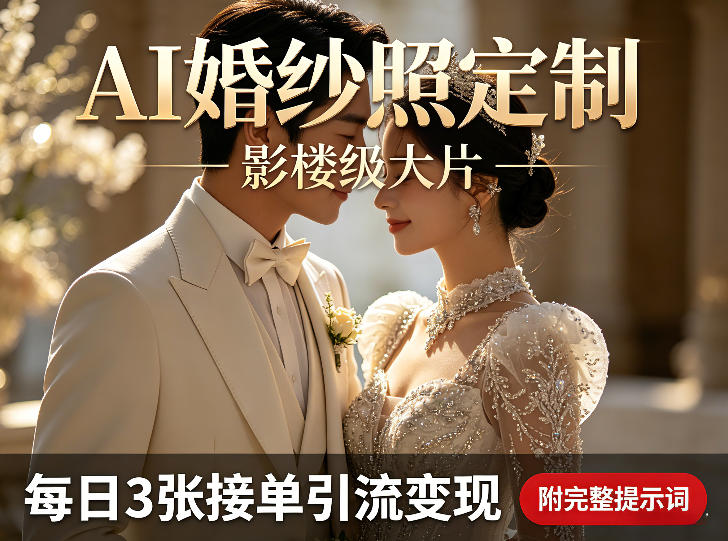 AI婚纱照定制影楼级大片，每日3张接单引流变现，轻松实现副业增收（附完整提示词）-小白项目网