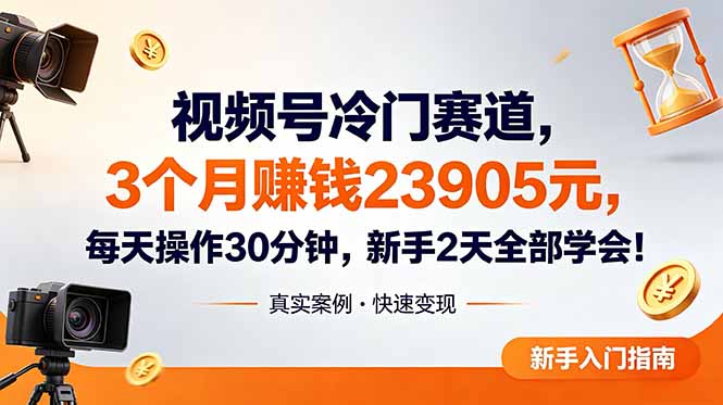 视频号冷门赛道,3个月变现23905元,新手2天学会 每天操作30分钟!-小白项目网